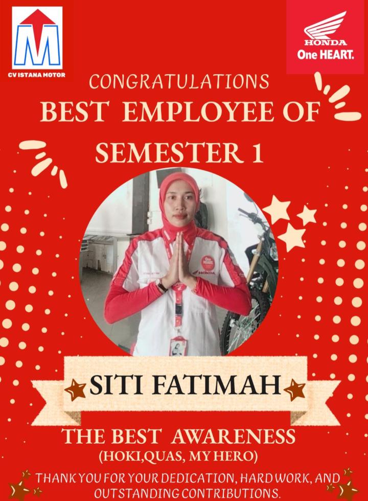Siti Fatimah Raih Penghargaan Best Employee Semester 1 2026 atas Komitmen dalam Transformasi Digital di Istana Motor 2 Mandala